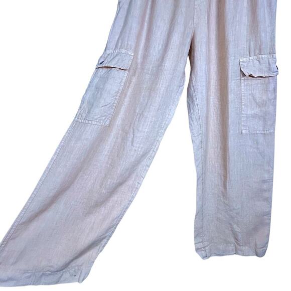 NWOT 100% LINEN BOHO CHIC Neutral Wide Leg Preppy Cargo Pockets Pants MEDIUM - Picture 5 of 12